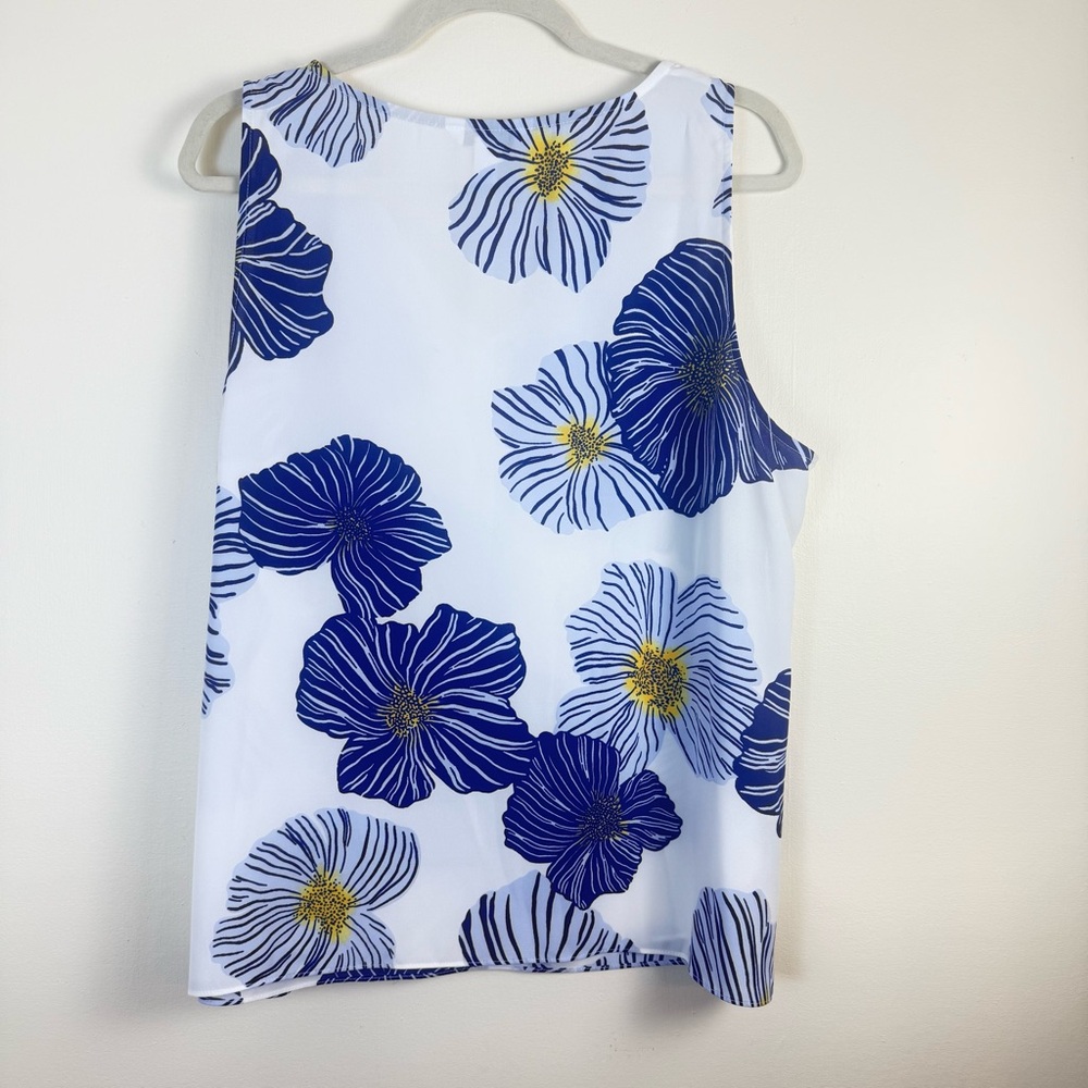 🛍️Nine West Womens Blue White Floral Tank Top XXL Relax Fit Summer Spring Vibes - Picture 8 of 12